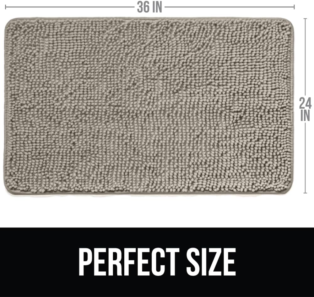 KANGAROO Bathroom Rugs, Chenille Soft Absorbent Bath Rug, Shaggy Shower Mat, Quick Dry Machine Wash Bathmat, Plush Carpet Mats for Tub, Bathtub and Room Home Decor Accessories, 36x24, Beige