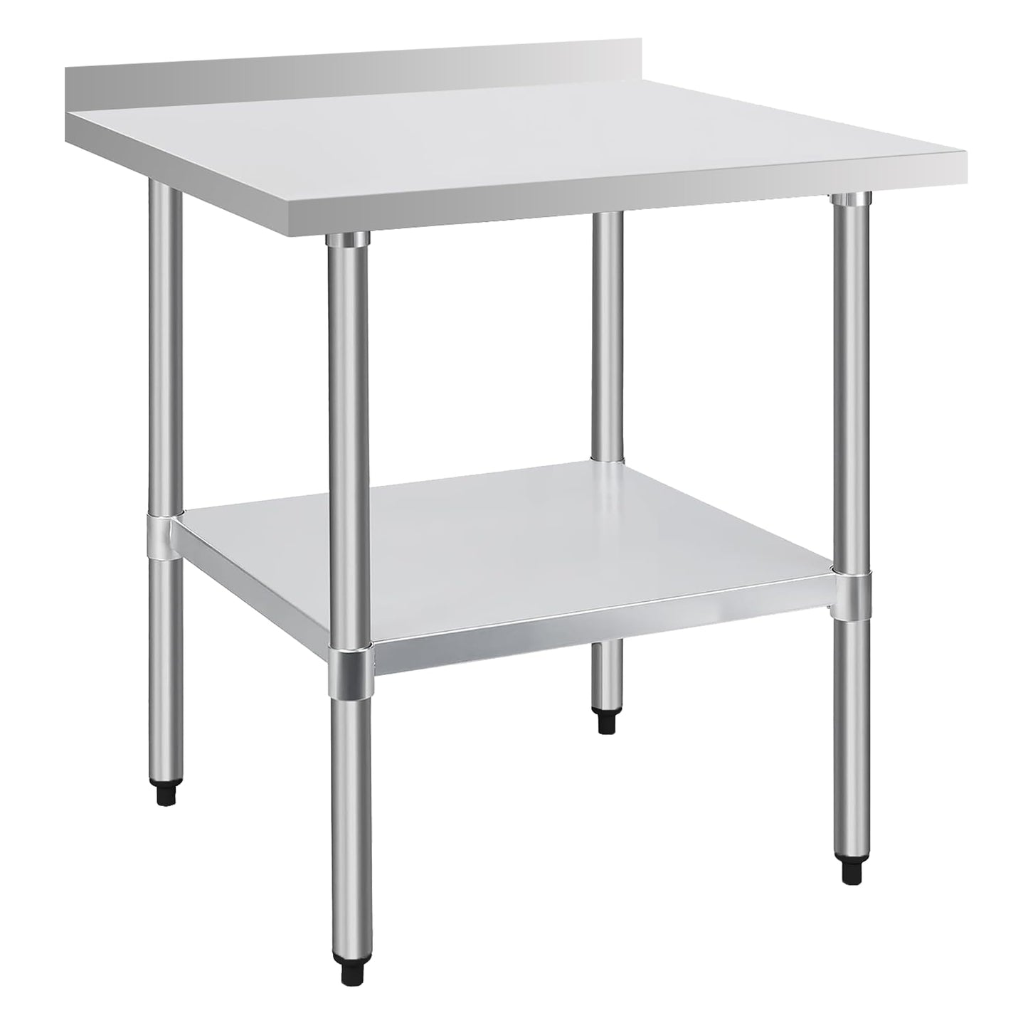 Okeyolive Stainless Steel Work Table 30 x 30 Inch, NSF Commercial Prep Table with Undershelf, Heavy Duty Food Prep Workstation with Backsplash
