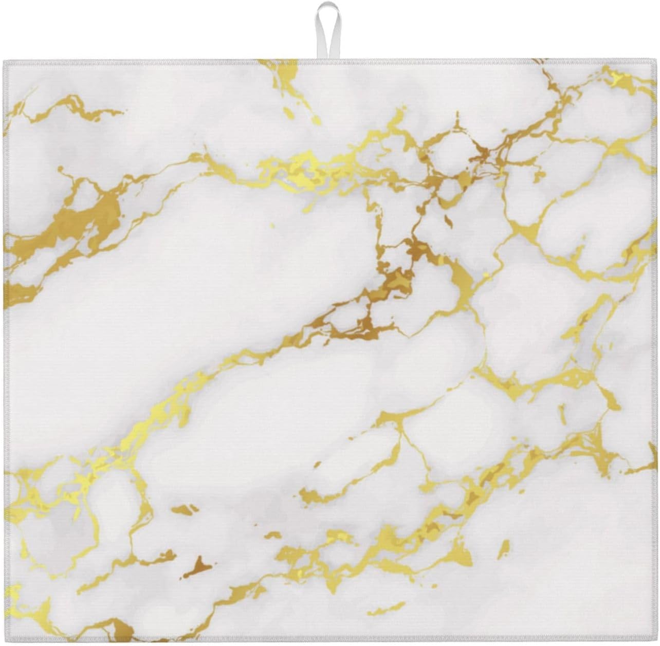 Dish Drying Mat White Golden Marble Nature for Kitchen Counter Absorbent Dishes Drainer Microfiber Small 16x18 Inch