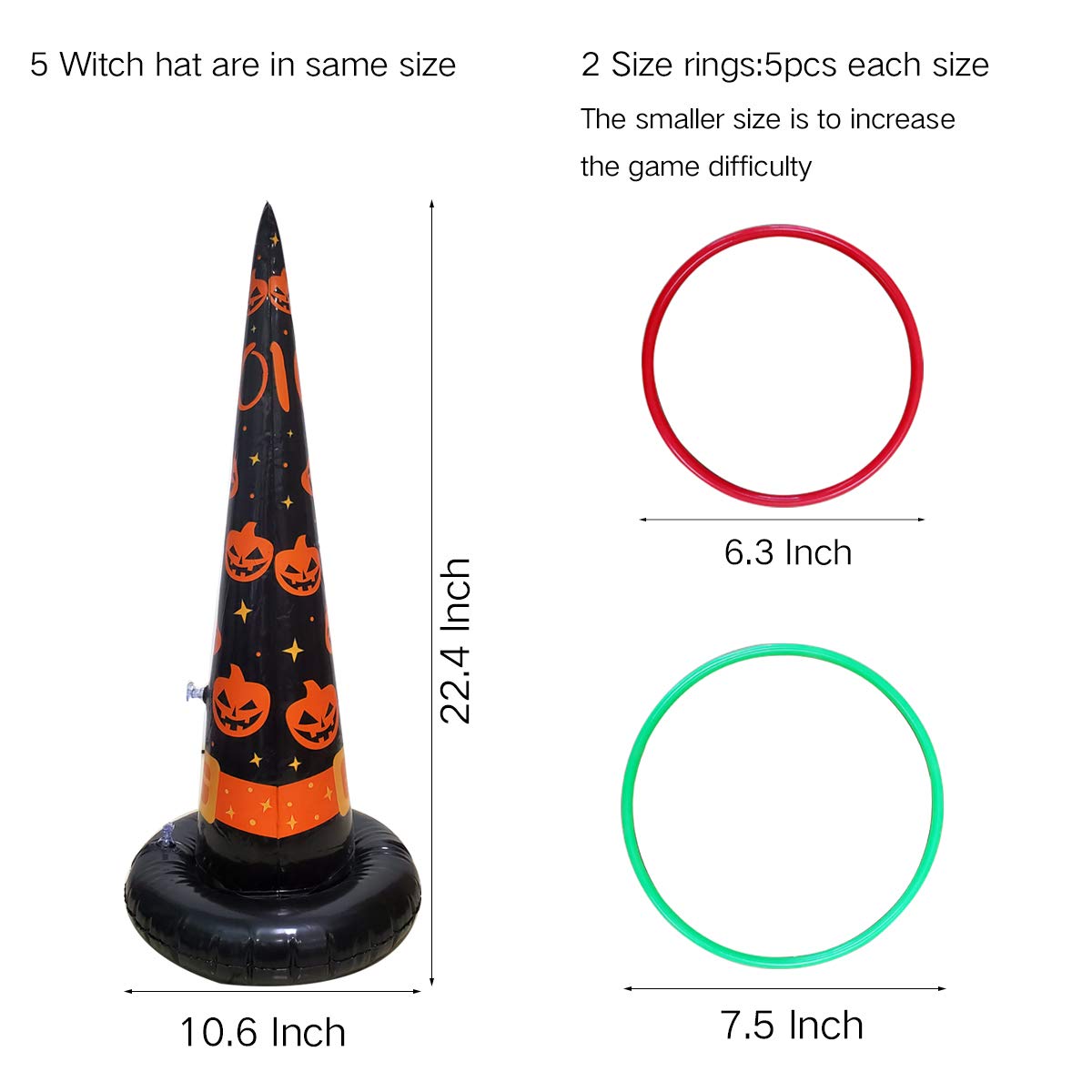 Poptrend 5PK Halloween Inflatable Witch Hat Ring Toss Game With Air Pump - Games Toys for Kids Adults, Decorations