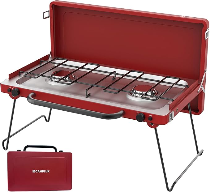 CAMPLUX Safari 2 Burner Propane Camping Stove 20,000 BTU, Portable 2 Burner Propane Camping Grill Stove with Foldable Leg...