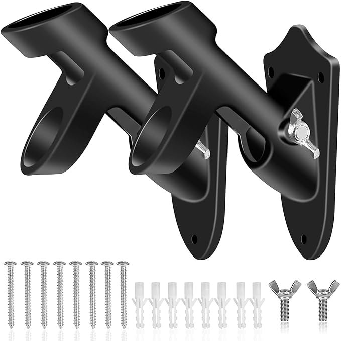 Flag Pole Holder Brackets, BONWIN 1" Flag Pole Mounting Bracket with Hardwares for House Wall Mount, 1" Inner Diameter, Two Positions & Aluminium Alloy, Rust Free Coated (Black - 2 Pack)