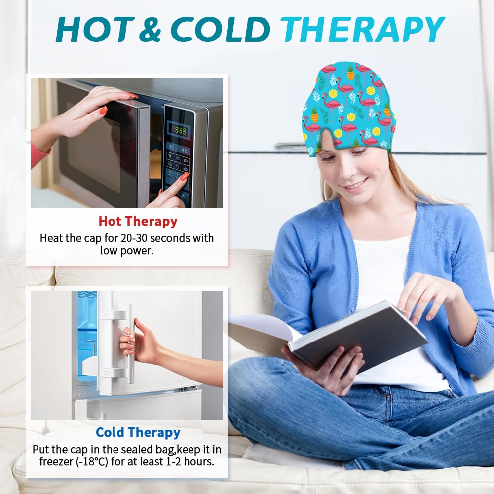 Migraine Relief Cap, Soothing Headache Ice Face Mask Products, Hot and Cold Therapy, Migraine Headache Relief Cap for Migraine, Sinus, Puffy Eyes, Tension, Stress and Hangover (Black+Blue2)