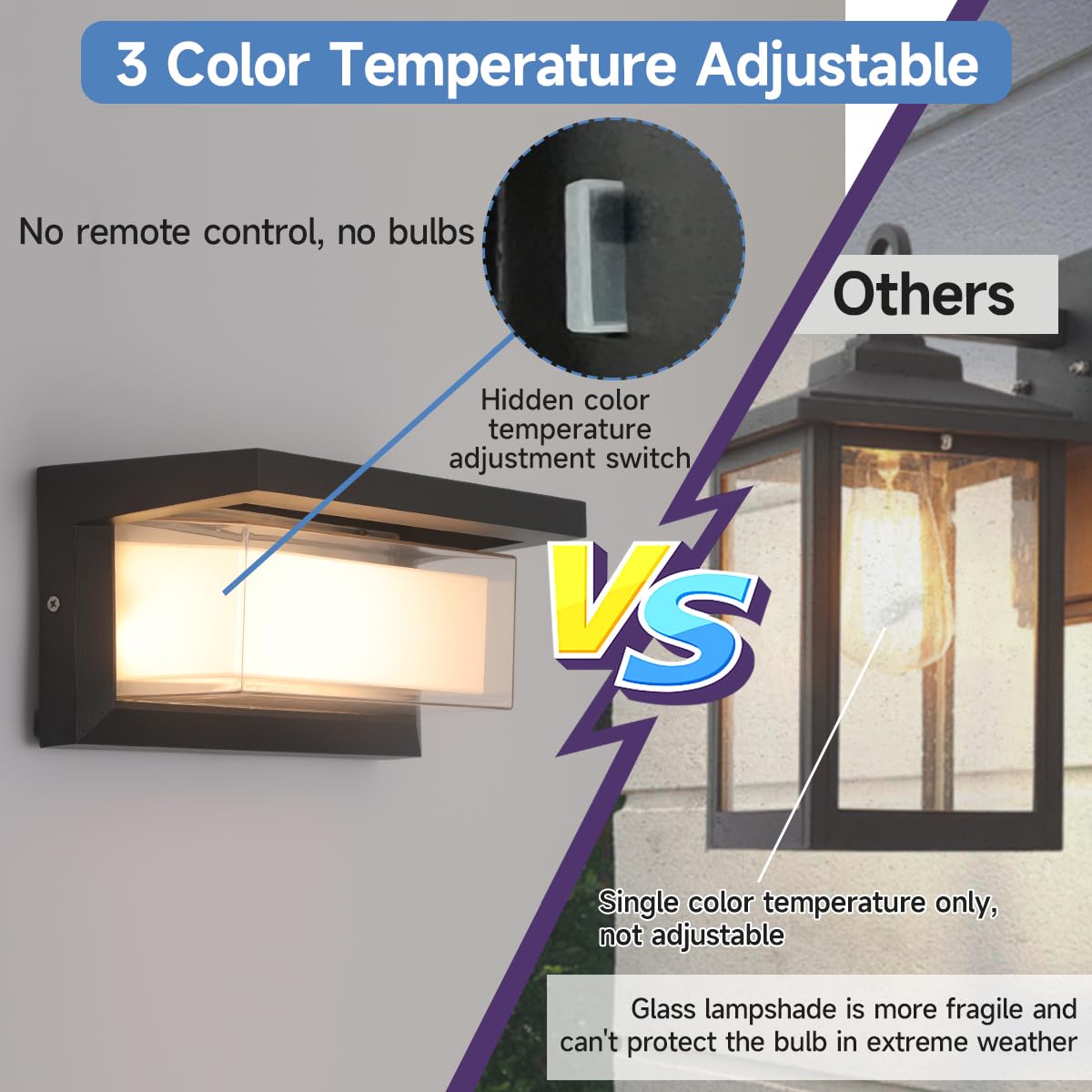 Outdoor Wall Lights Exterior/Interior,Modern Outdoor Porch Lighting Fixtures,15%-100% Dimmable,3CCT 3000K/4000K/6500K,24W Exterior Waterproof Lanterns,Matte Black Indoor Wall Sconce Art Lights 2 Pack