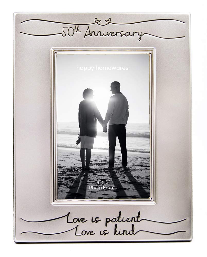 Haysom Interiors Beautiful Two Tone Silver Plated 50th Anniversary 4" x 6" Picture Frame with Black Velvet | Unique and Thoughtful Gift Idea