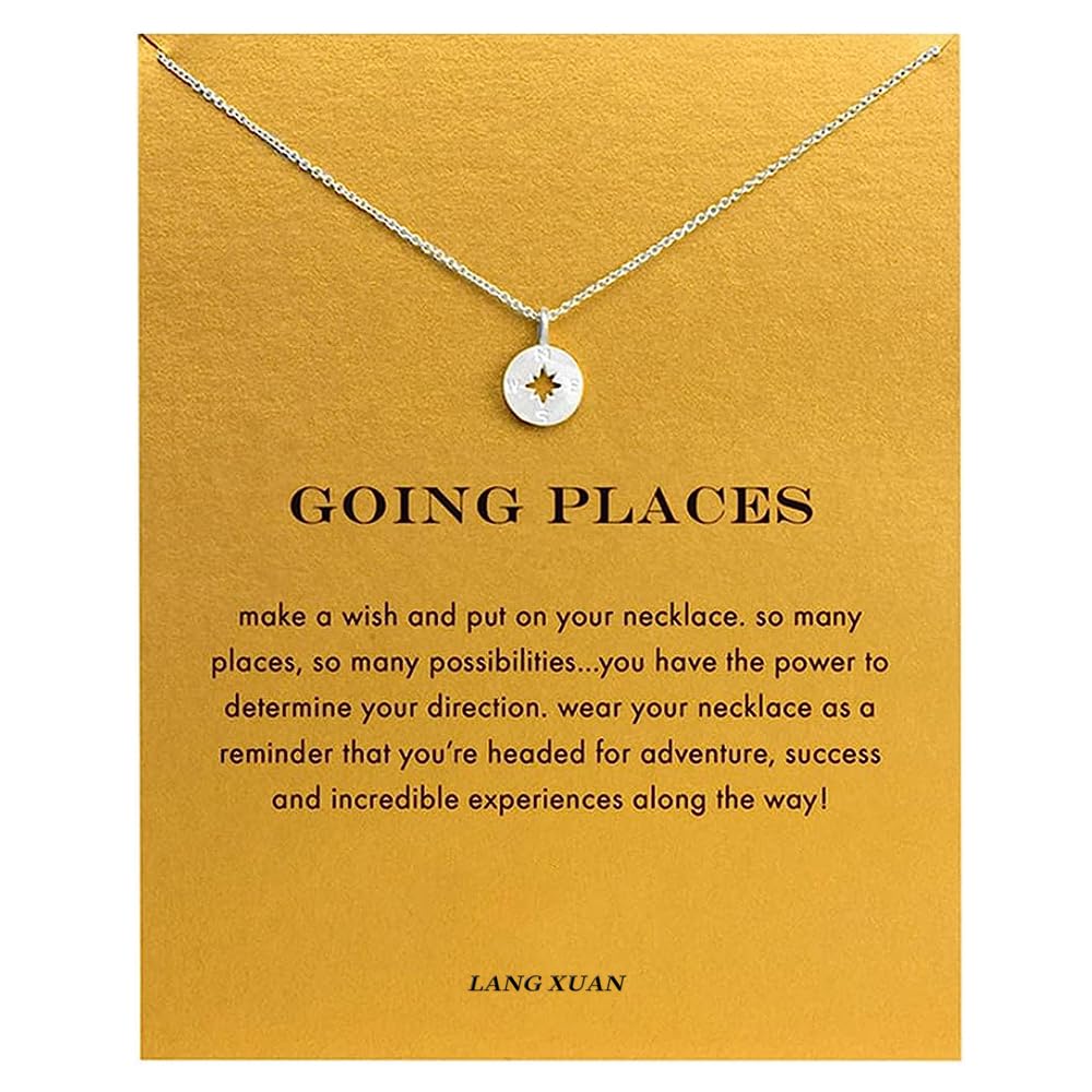 LANG XUAN Message Card Graduation Gift Compass Necklace Good Luck Bar Pendant Necklace for Women Jewelry