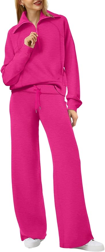 XIEERDUO Lounge Sets For Women 2025 Half Zip Sweatshirt And Wide Leg Sweatpant 2 Piece Outfits Sweatsuit Tracksuit