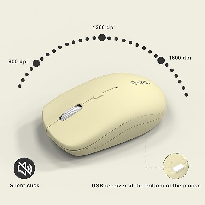 Wireless Keyboard and Mouse Combo, Full-Sized Wireless Keyboard and Adjustable DPI Mouse, 2.4GHz USB Receiver, Keyboard and Mouse for PC, Windows, Desktop, Laptop (Canary Yellow)