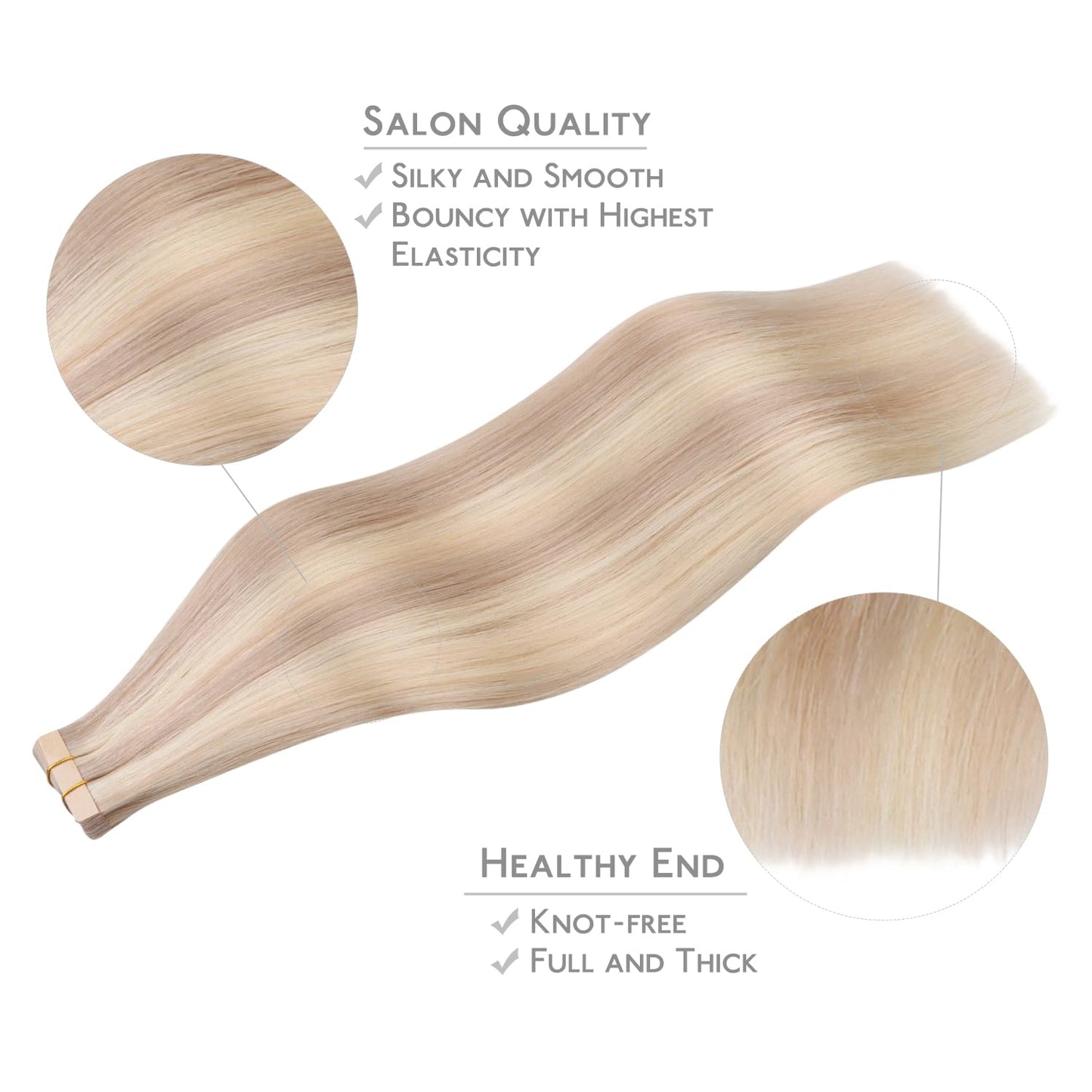 WENNALIFE Tape in Hair Extensions Human Hair, 20pcs 50g 18 inch Balayage Light Wheat Platinum Blonde Remy Hair Extensions for Wo