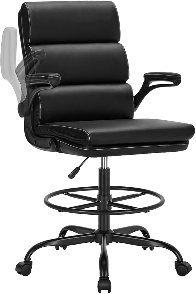 Drafting Chair Tall Office Chair with Padded Flip-up Armrests Executive Ergonomic Computer Standing Desk Chair with Comfor...