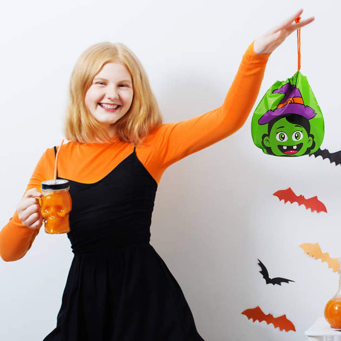 CCINEE 24pcs Drawstring Goody Bags - 12 Styles Halloween Treats Bags for Kids' Trick or Treat Party Favor Supplies