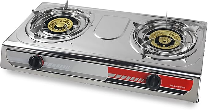 XtremepowerUS 27,000 BTU Double Burner Stove Auto Ignition Outdoor Propane Portable Camping RV Cooking Range Adjustable Kn...