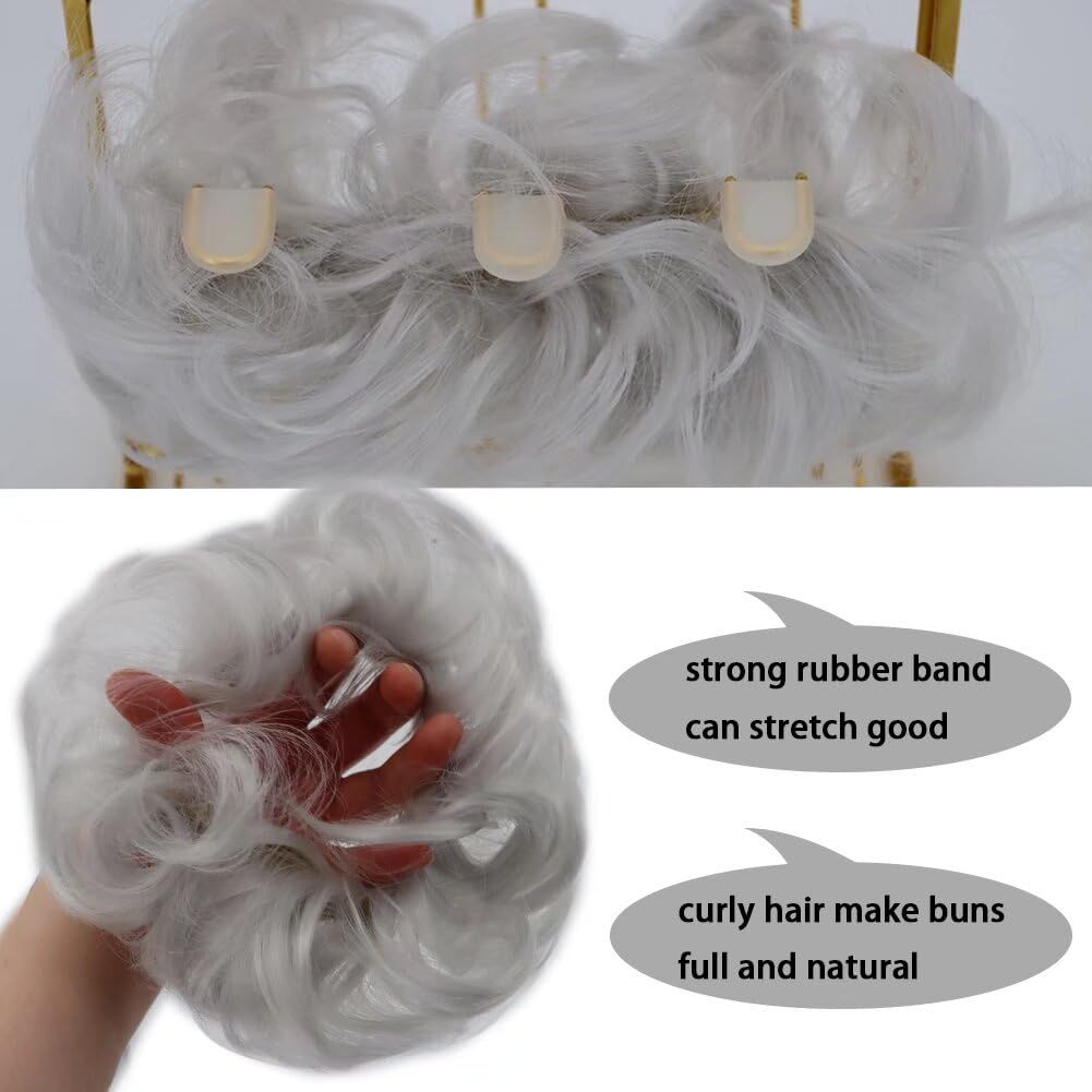 iLUU 2 Pieces Women 's Curly Messy Buns Hair Scrunchie Wigs Hair Extensions Silver Color Wavy Synthetic Updo Curly Hair Bun Exte