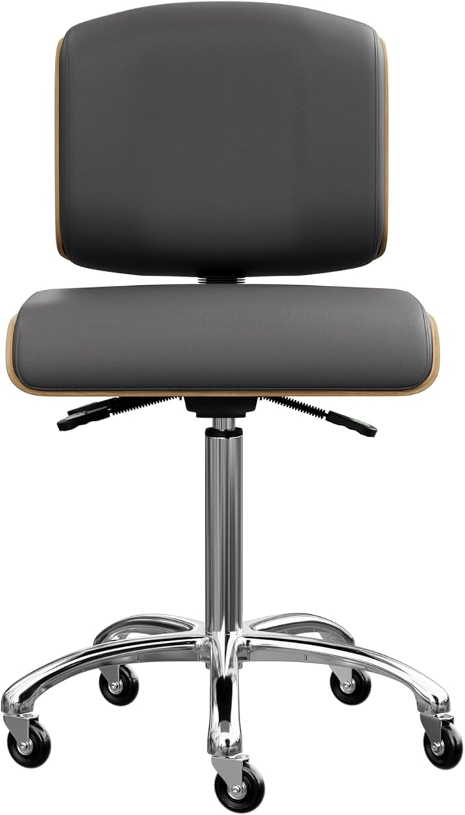 Spa Numa Bentley Beauty Esthetician Nail Salon Stool Rolling Chair with Adjustable Backrest, Flat Square Seat, Metal Bar, Vegan Leather Upholstery for Beauty Exam Office and Home - 1071 (Gray)