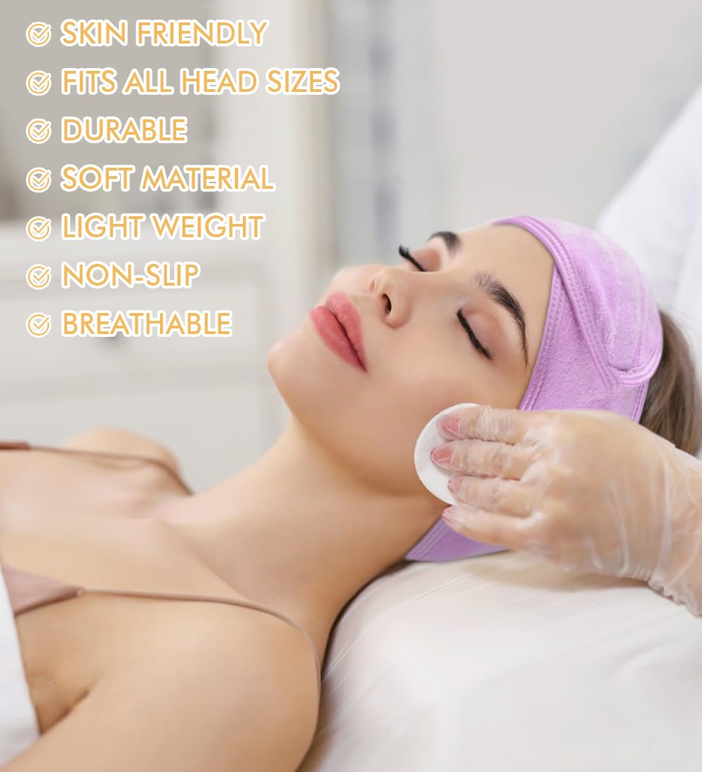 SINLAND Headband for Women Ultra Soft Adjustable Makeup Hair Band with Magic Tape, Stretch Head Wrap for Bath, Shower, Facial Ma