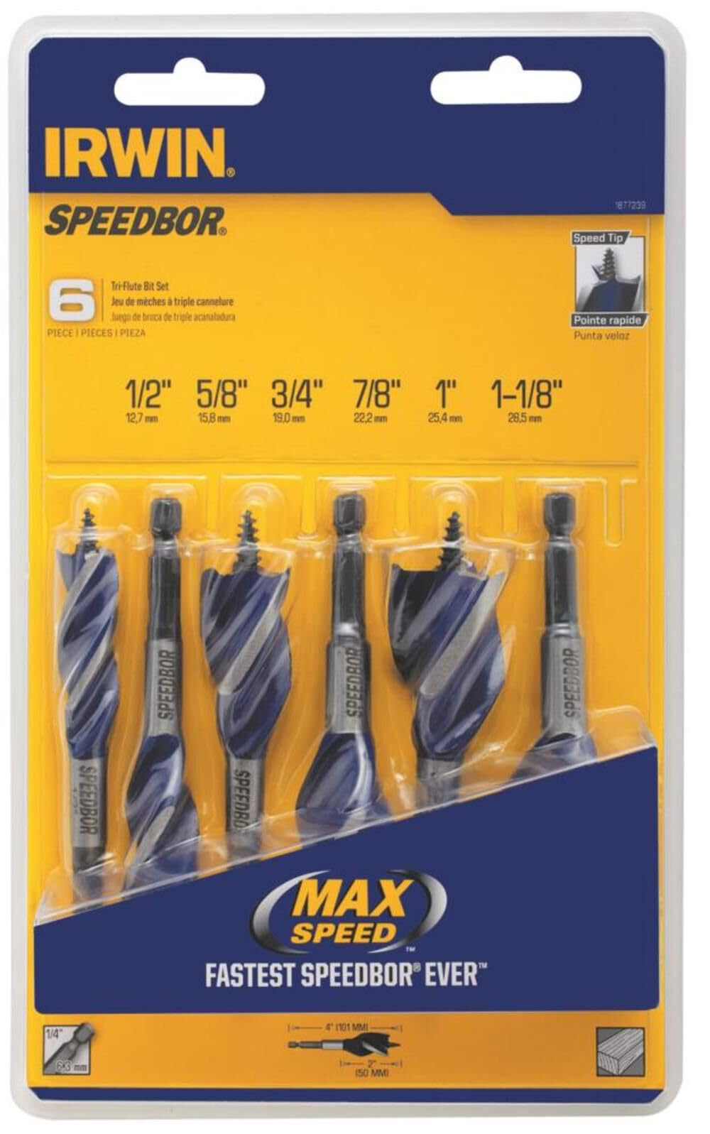 Irwin Tools IRWIN SPEEDBOR Drill Bit Set for Wood, 4-Inch, 6-Piece (1877239)