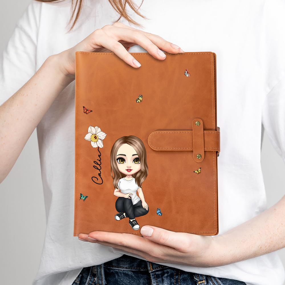 CALLIE Personalized A5 Sketchbook Cover with Storage Pocket - Custom Name and Cartoon Character on PU Leather Notebooks Cover - Gifts for Teachers Artists Students