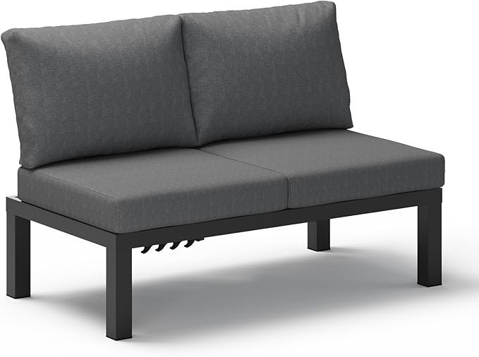 Oasbira Aluminum Outdoor Patio Sofa Set, 2 Seats Modular Sectional Reclining Loveseat Sofa with Adjustable Backrest & Removable Cushions, All-Weather Conversation Sets for Garden & Yard, Graphite