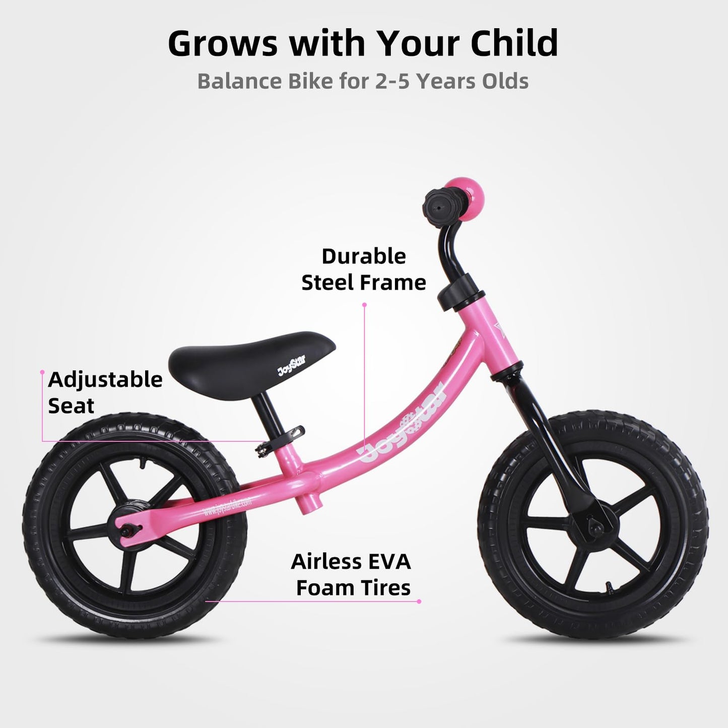 JOYSTAR 12 Inch Balance Bike for 18months, 2, 3, 4, and 5 Years Old Boys and Girls, Lightweight Push Bike with Adjustable Handlebar and Seat, Gift Bike for 2-5 Boys Girls