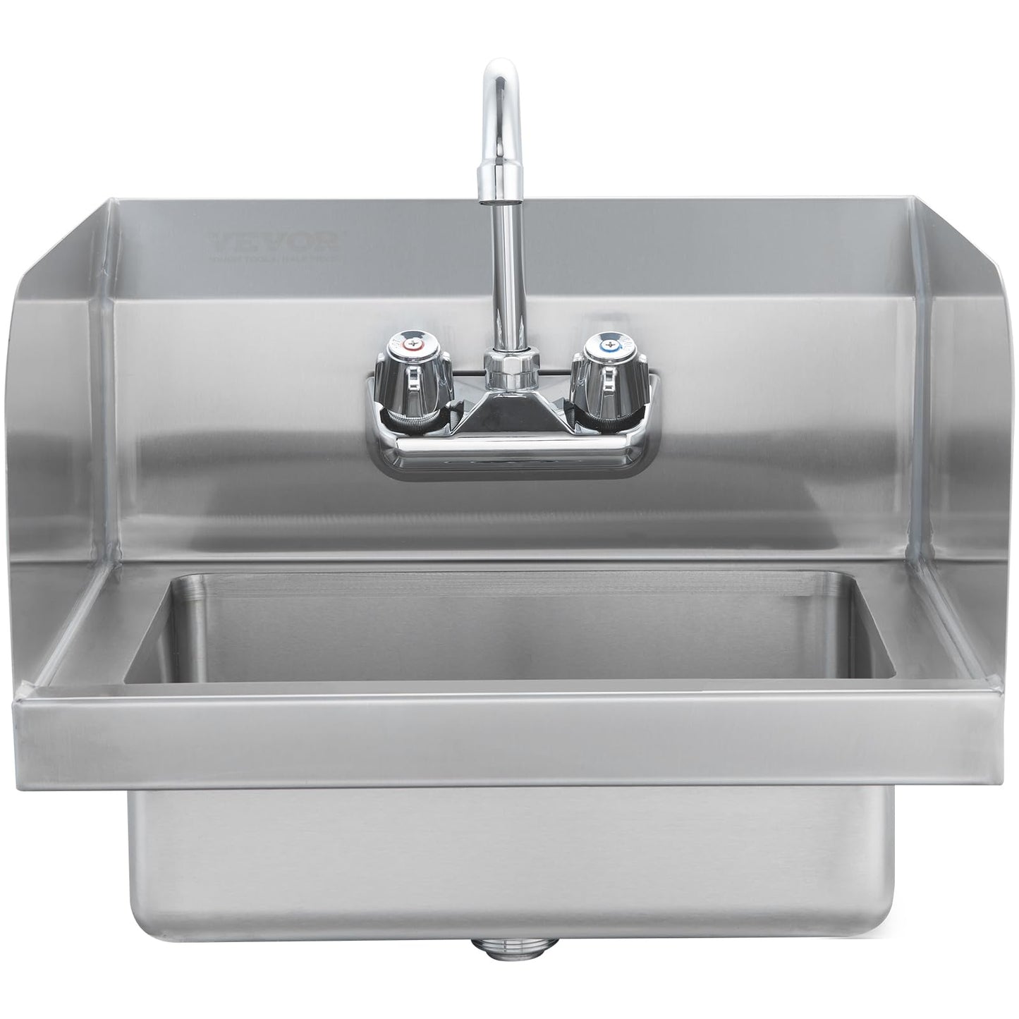 VEVOR Commercial Hand Sink 17x12.8 inch Stainless Steel Sink with Faucet & Side Splash, Wall-Mount Small Hand Basin for Restaurant, Kitchen, Bar, Garage, Home
