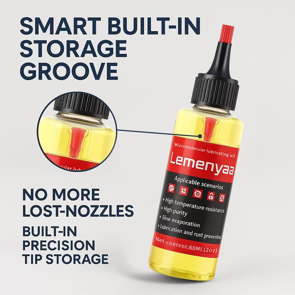 Lemenyaa Door Hinge Lubricant – 2 OZ Silicone Oil with Built-in Nozzle Storage – Non-Spray, No-Drip Formula for Squeaky Hinges, Locks, Garage Doors, Sliding Tracks & More – Odorless & Rust-Resistant