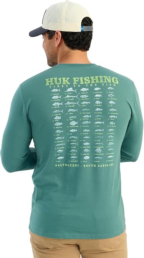 HUK Mens Pocket Tee, Comfortable Performance Fishing Long Sleeve T-Shirt with Chest Pocket