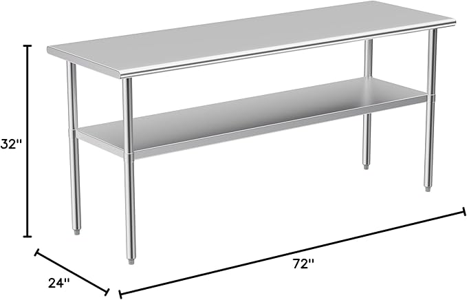 Atronor Stainless Steel Table for Prep & Work, 24x72 Inches, NSF Metal Commercial Heavy Duty Table with Adjustable Under Shelf and Foot for Restaurant, Home and Hotel