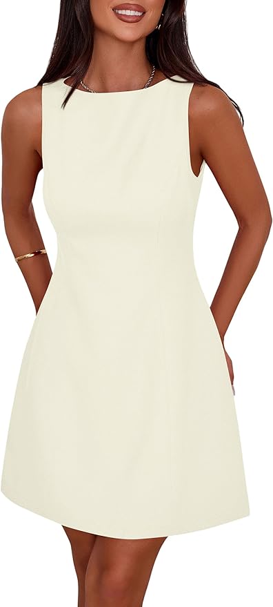 PRETTYGARDEN Womens Formal Short Dresses 2026 Summer Sleeveless Boat Neck A Line Elegant Mini Cocktail Party Dress