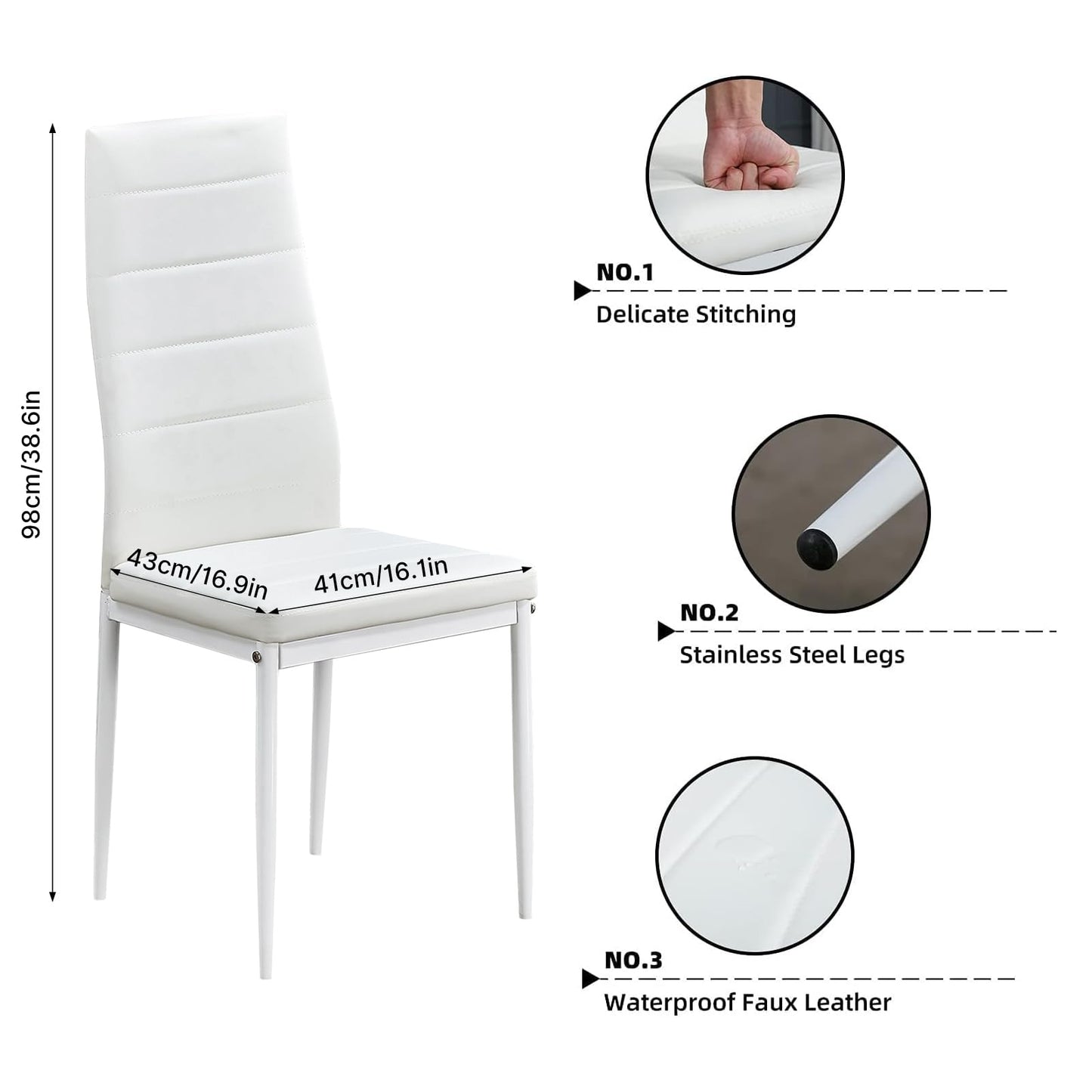 Mondeer Dining Table and Chairs Set 6, 7 Pieces Kitchen Table Set with High Back Faux Leather Chair for Dining Room Kitchen Rectangular Modern (Grey Table White Chairs)