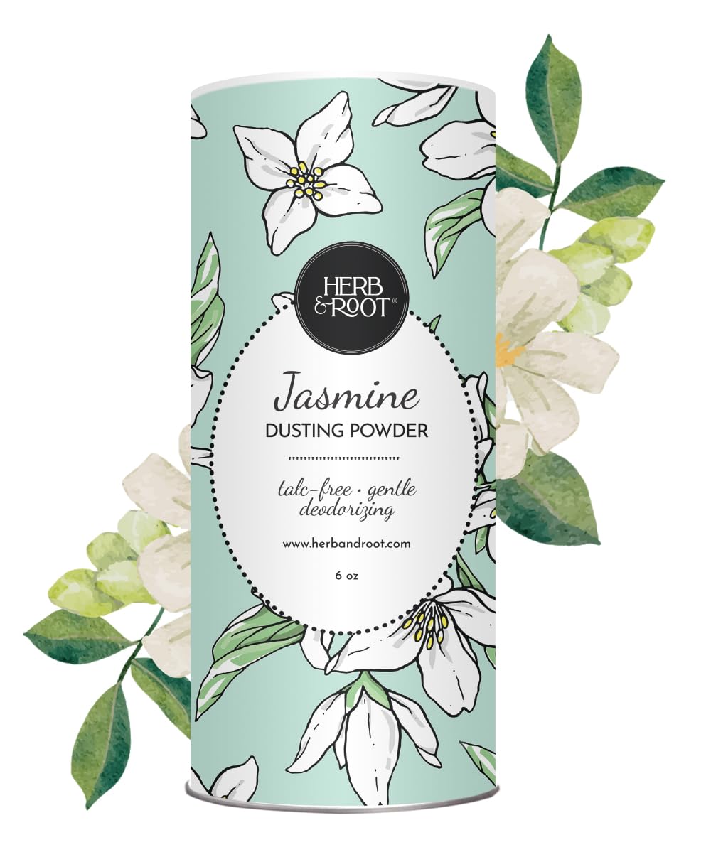 Jasmine Talc-Free Dusting Powder with Arrowroot & Oats - Soothing Body Powder for Women, Chafing, Deodorizing, Foot & Shoe Freshness