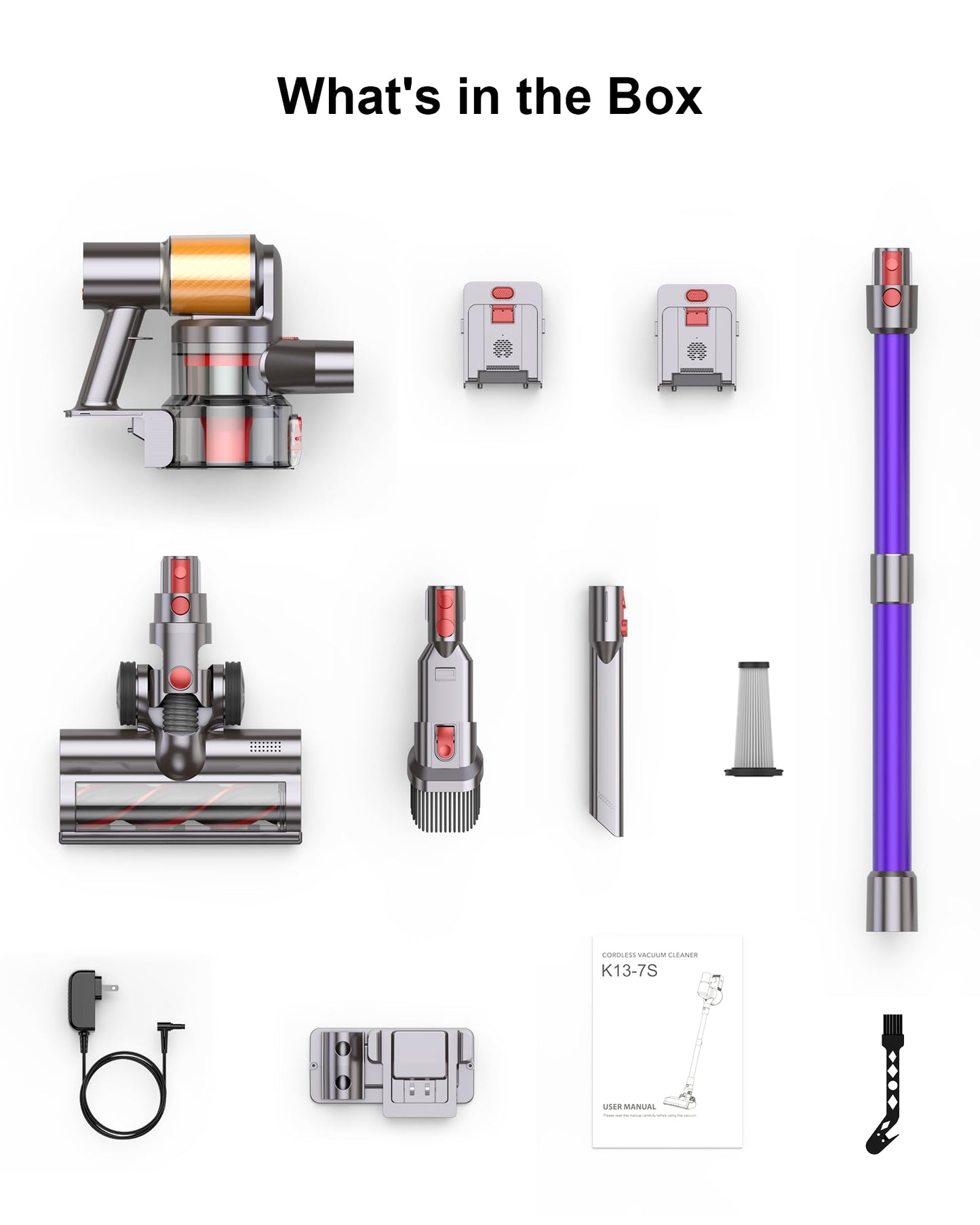 Snowkuna Cordless Vacuum Cleaner, 2 Batteries 120 Mins Runtime 45Kpa 550W, Stick Vacuum With Anti-Tangle Design, Self-Standing,