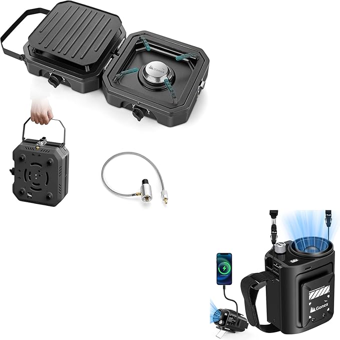 Gonex 2 Burner Propane Camping Stove with Griddle & Grates, Portable Foldable Cooking Stove with Total 16,000 BTU, Two Pie...