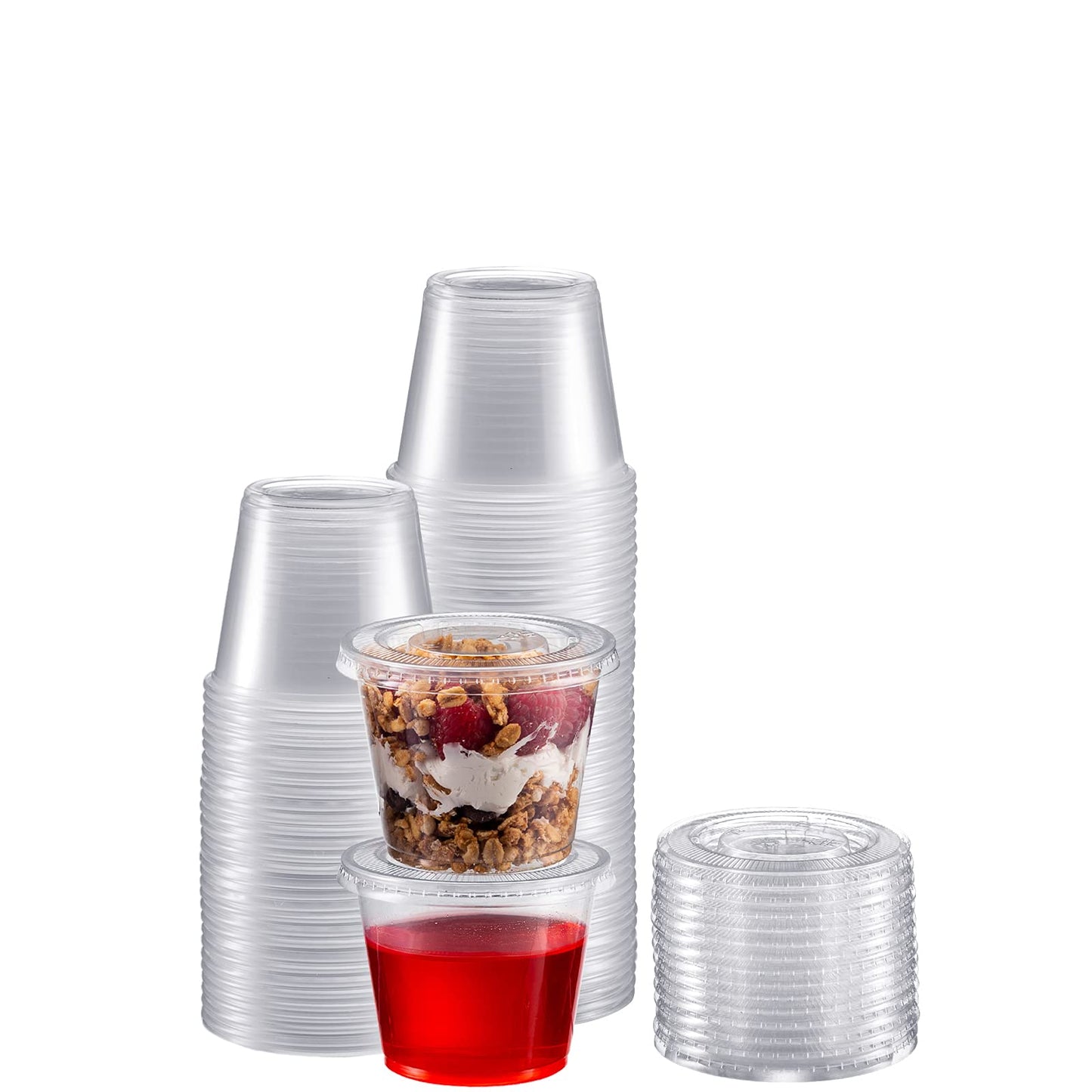 Zeml Portion Cups with Lids (5.5 Ounces, 100 Pack) | Disposable Plastic Cups for Meal Prep, Portion Control, Salad Dressing, & Medicine | Small Plastic Condiment Container