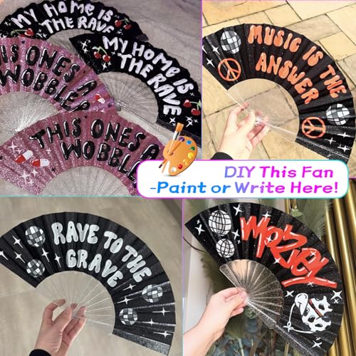 EOSAU Glitter Folding Hand Fans for Women Foldable Handheld Clack Fans for line Dancing, Wedding, Church, Festival, EDM, P...
