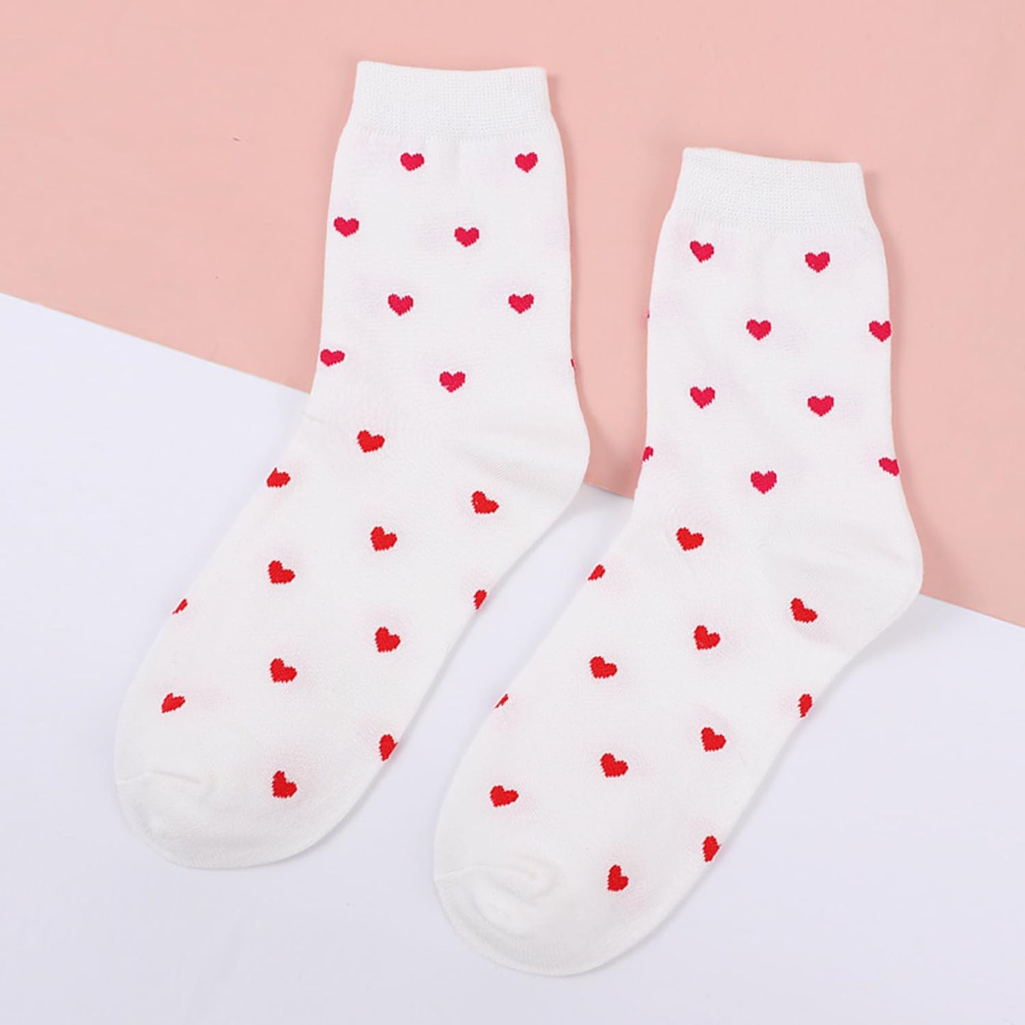 LAVIENTOES Women’s Cute Heart Pattern Crew Socks – 3 Pairs Colorful Novelty Gift Set – Soft Cotton Cozy Socks for Casual Wear