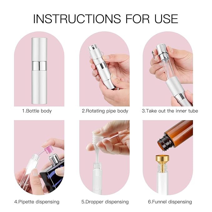 Tekson 8ml Travel Perfume Atomizer Refillable, Mini Cologne Spray Bottle Empty, Small Aftershave Portable Sprayer for Liquid Dispenser (Sliver&Blue)