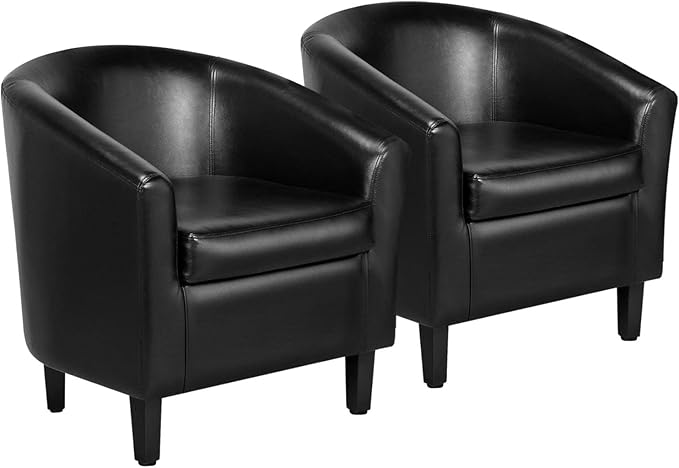 Yaheetech Barrel Chairs Set of 2, Faux Leather Club Armchairs, PU Leather Accent Chairs with Soft Padded Seat for Living R...