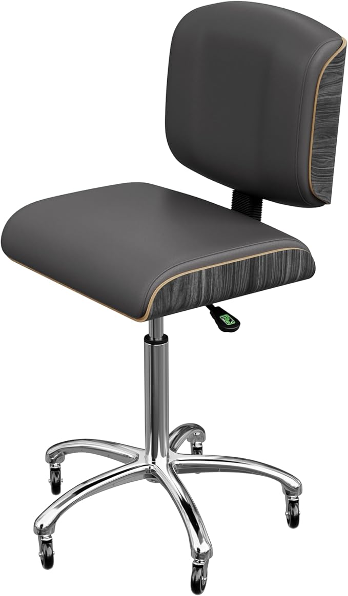 Spa Numa Bentley Beauty Esthetician Nail Salon Stool Rolling Chair with Adjustable Backrest, Flat Square Seat, Metal Bar, Vegan Leather Upholstery for Beauty Exam Office and Home - 1071 (Gray)