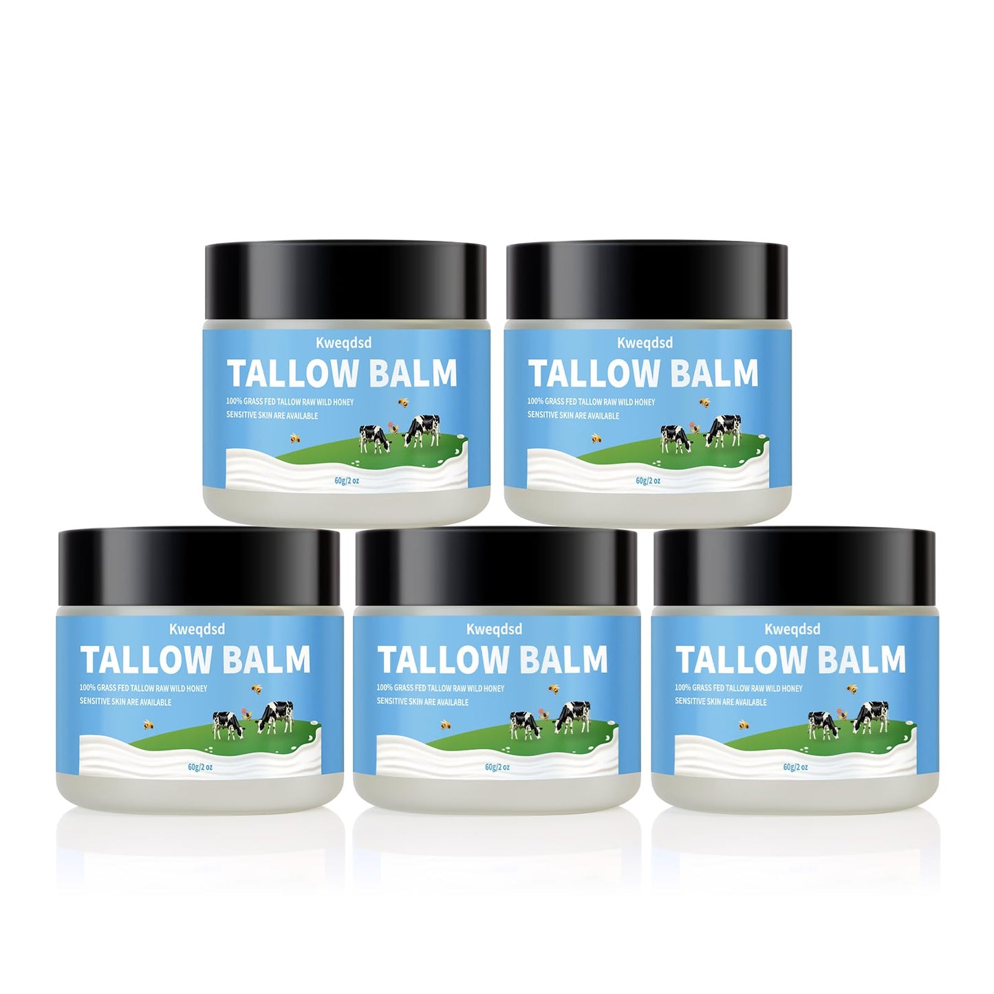 Kweqdsd 5 Pack Organic Grass-Fed Beef Tallow Balm with Raw Honey, Grass Fed Beef Tallow Face Moisturizer, Natural Tallow Skin Ca