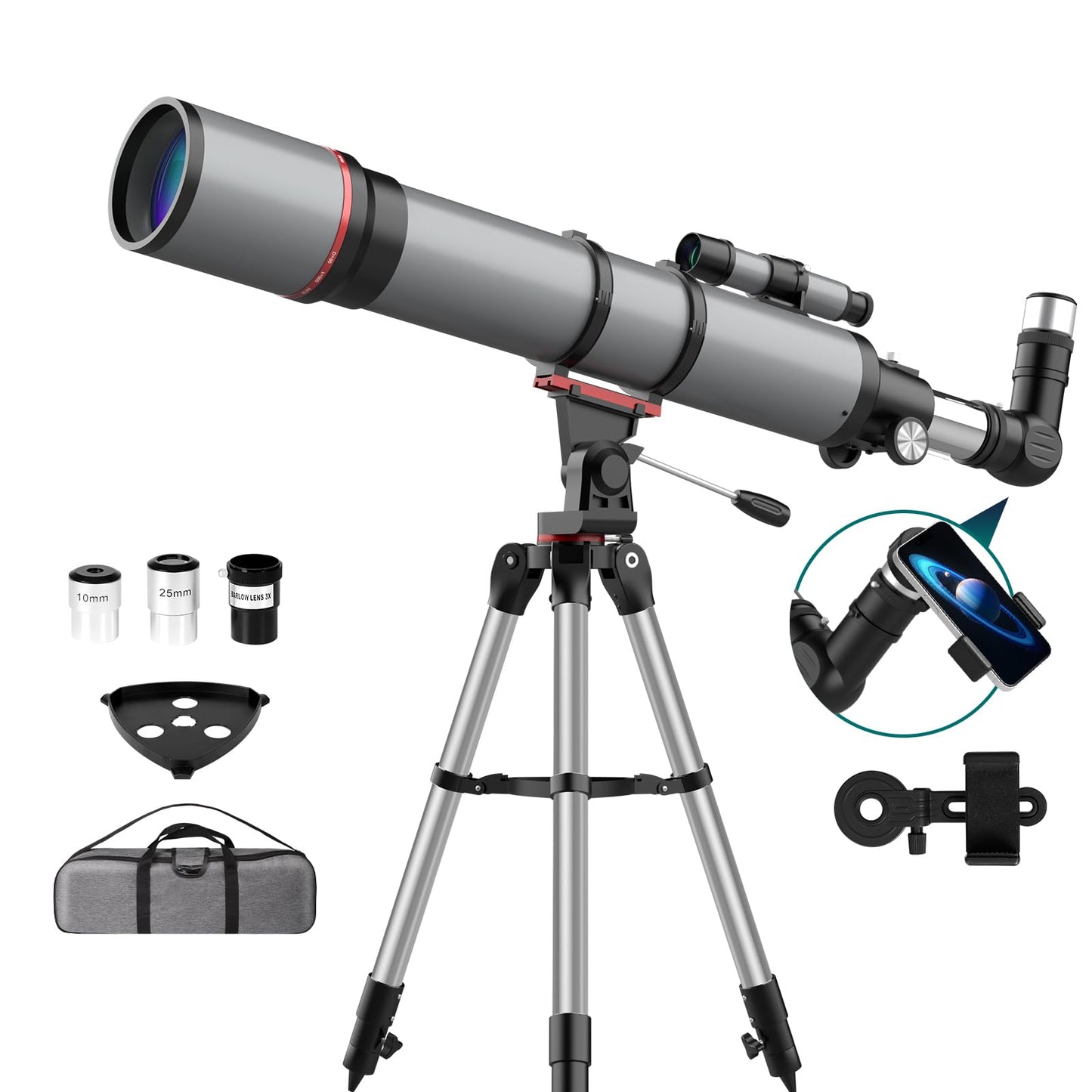 Telescope for Adults High Powered - Aurosports 90mm Aperture 800mm Refractor Telescope for Kids & Beginners Astronomy - Portable Telescope with Phone Adapter Tripod Carrying Bag