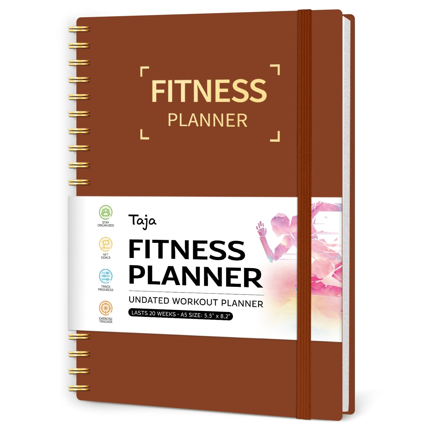 Fitness Workout Journal for Women & Men, A5(5.5" x 8.3") Workout Log Book Planner for Tracking, Progress, and Achieving Your Wellness Goals-Rust Brown