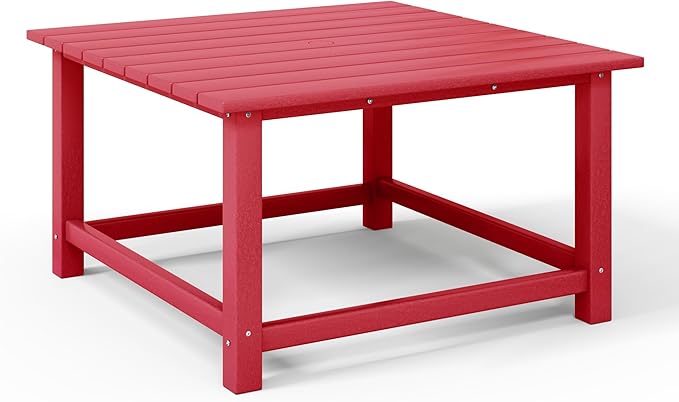 Costaelm Patio Conversation Set, 5 Piece Balcony Furniture, Small Patio Firepit Furniture Outdoor Adirondack Square Coffee Table and Chair for Backyard Lawn Porch Pool Garden, Red