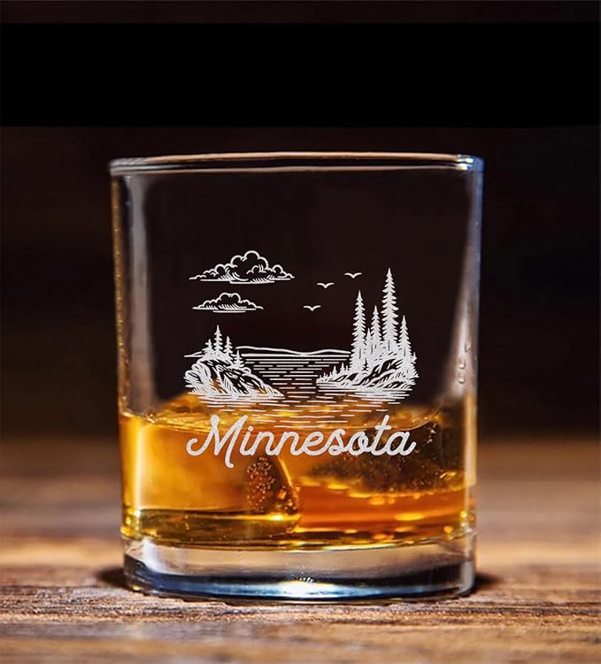 ShelbyShops Minnesota State Engraved Whiskey Glass - Moving To Minnesota Gift - Mn State Whiskey Glass - Christmas - Birth...