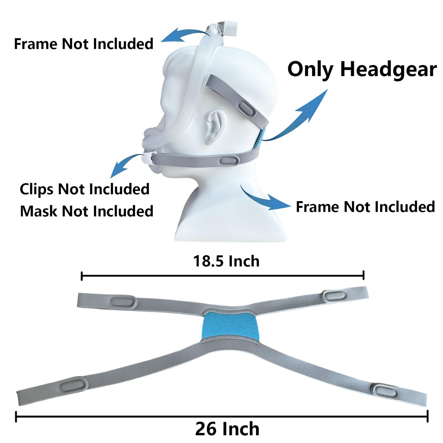GJX 2 Packs Replacement Headgear Straps for Airfit F30i CPAP Nasal Mask Full Face Replace Part Adjustable Straps Compatibility with F30i Headgear(Without Clips Mask Frame)