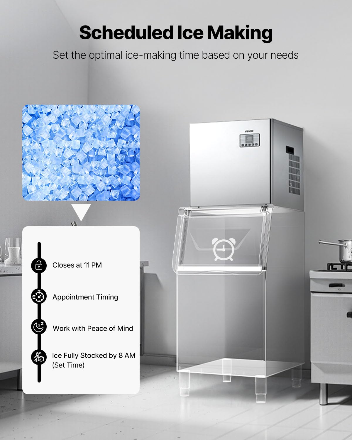 VEVOR Commercial Ice Maker Machine - Head, 400 Lbs/Day Stainless Steel Ice Machine with Scheduled Ice-Making, Self-Cleaning, Adjustable Thickness, Ideal for Restaurant Bar Cafe Hotel - Head Only