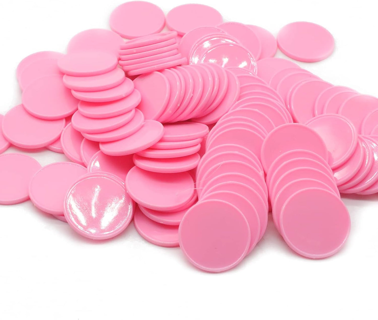 Set of 100 Opaque Plastic Learning Counters Mini Poker Chips Game Tokens with Storage Box (Pink, 1.58 Inch)