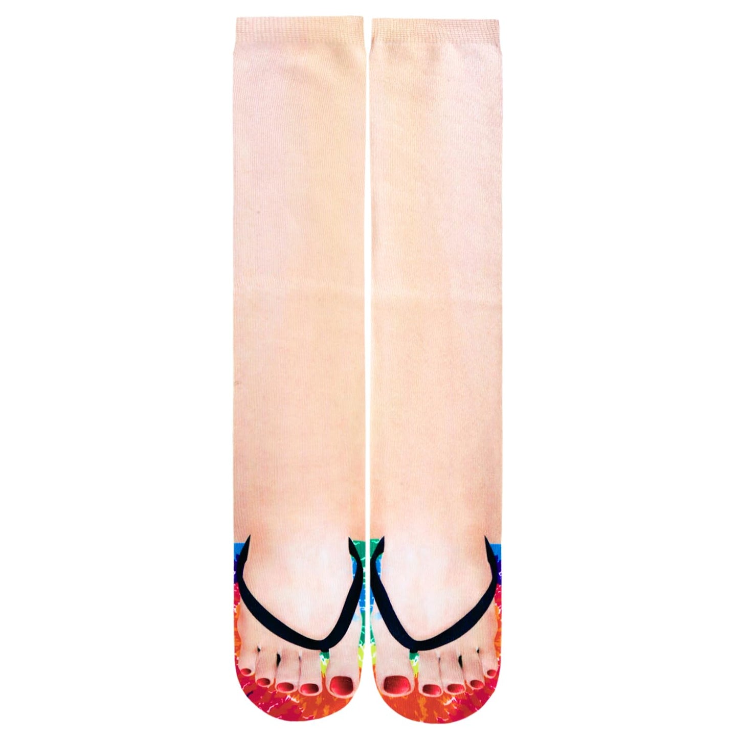 Benefeet Sox Womens Funny Crazy 3D Manicure Flip Flop Print Knee High Socks Novelty Funky Silly Tie Dye Pattern Knee High Stockings for Christmas Halloween Costume Party Cosplay