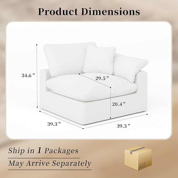 Intuition Decor Modular Sectional Sofa Cloud Couch,Down Filled Comfy Cloud Modern Sofa,White Linen Oversized Couch Cushion Covers Removable for Living Room