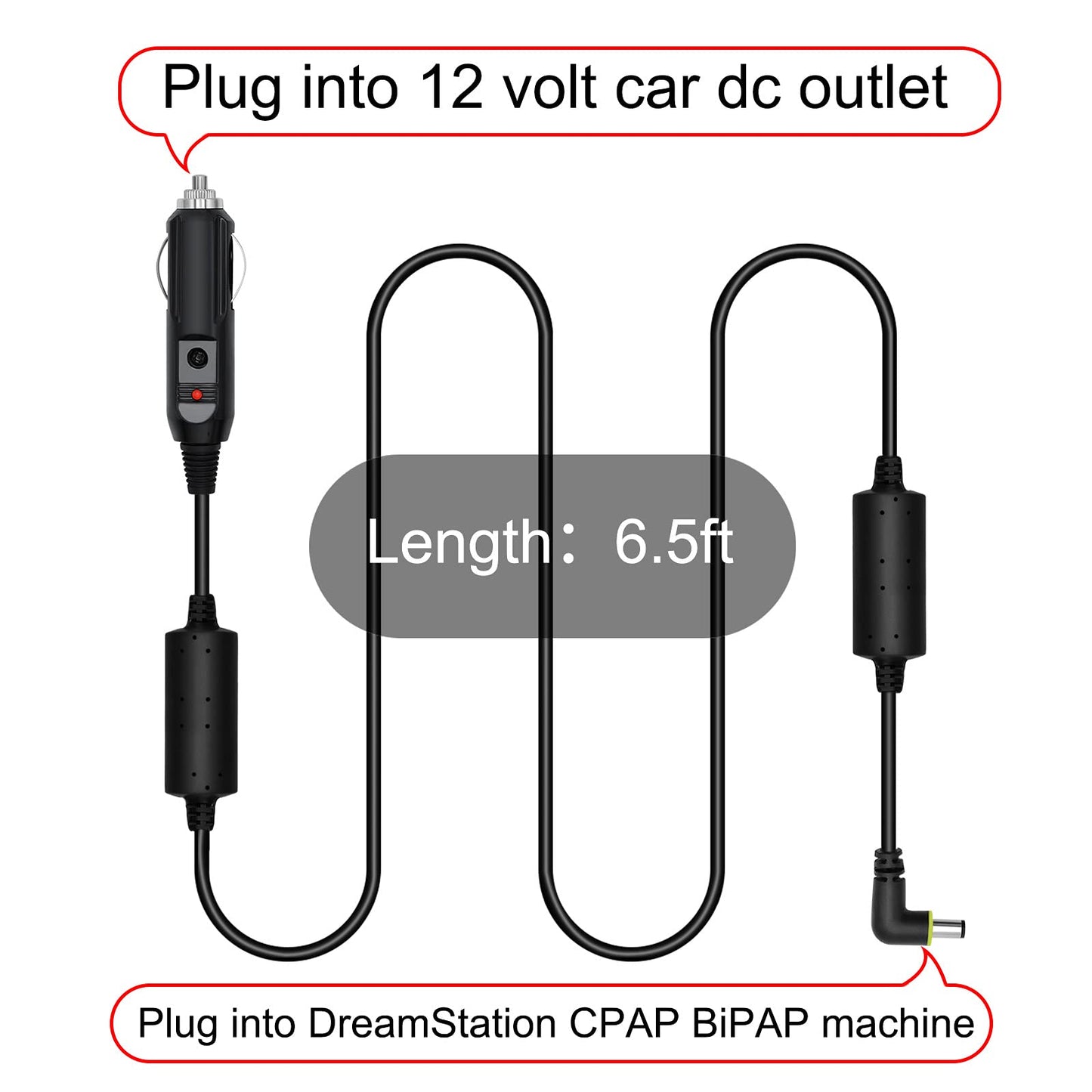 (Update) iGuerburn 12V DC Power Cord for Respironics DreamStation CPAP BiPAP, Power Adapter Supplies Replacement Dream Station 2 DC Converter, Car Charger Cable with Cigarette Lighter