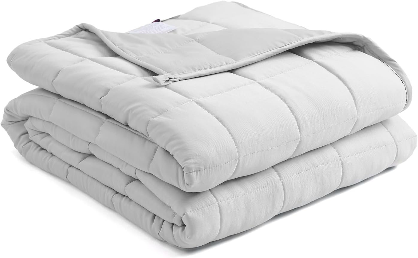BB BLINBLIN Cooling Weighted Blanket Heavy Blanket, Calm and Sleep, Premium Soft and Comfortable Material and Glass Beads (Light Grey, 60''x80'' 12lbs), Suit for Adult(~110lb) Use on Queen/King Bed